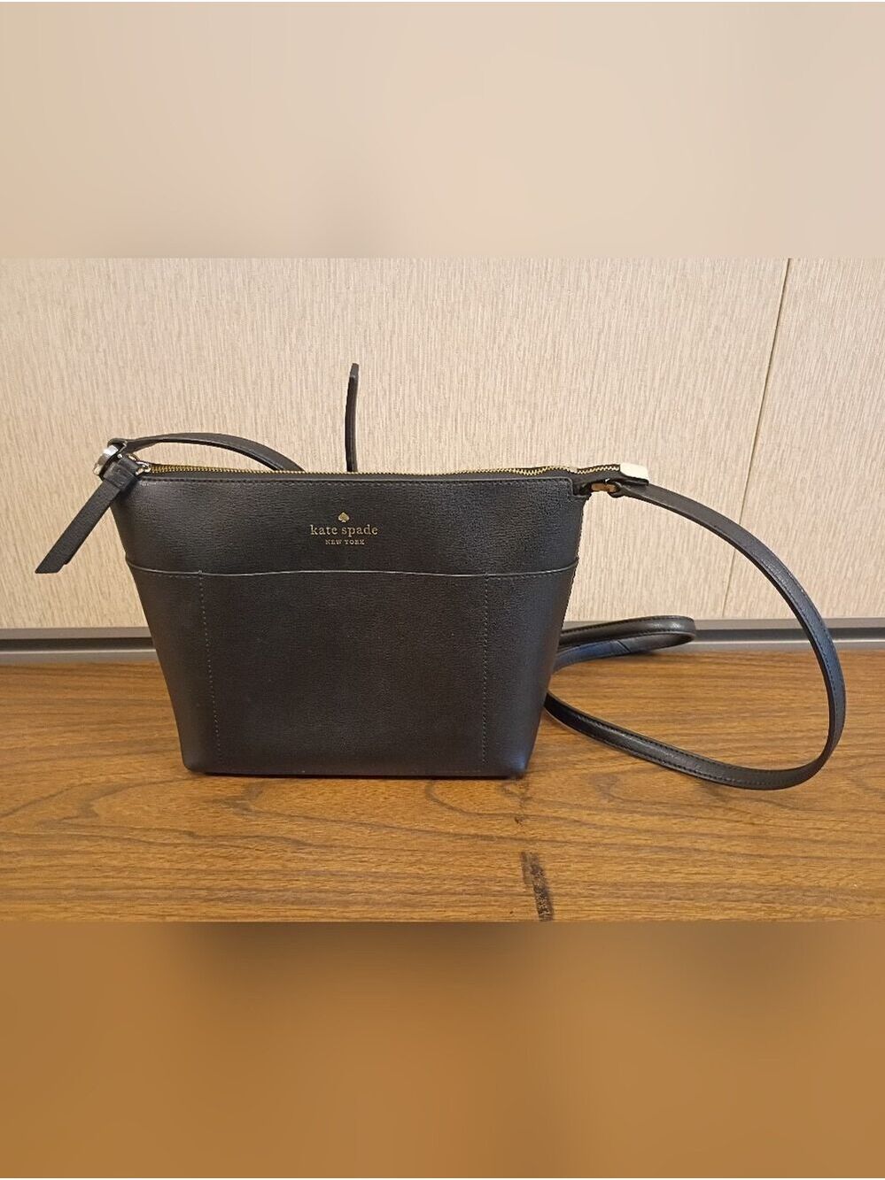 Kate Spade New York Black Pebbled Leather Crossbody Bag Gold Hardware